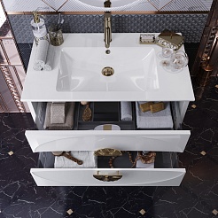 Opadiris Мебель для ванной Ибица 90 с овальным зеркалом белая/золото – фотография-7